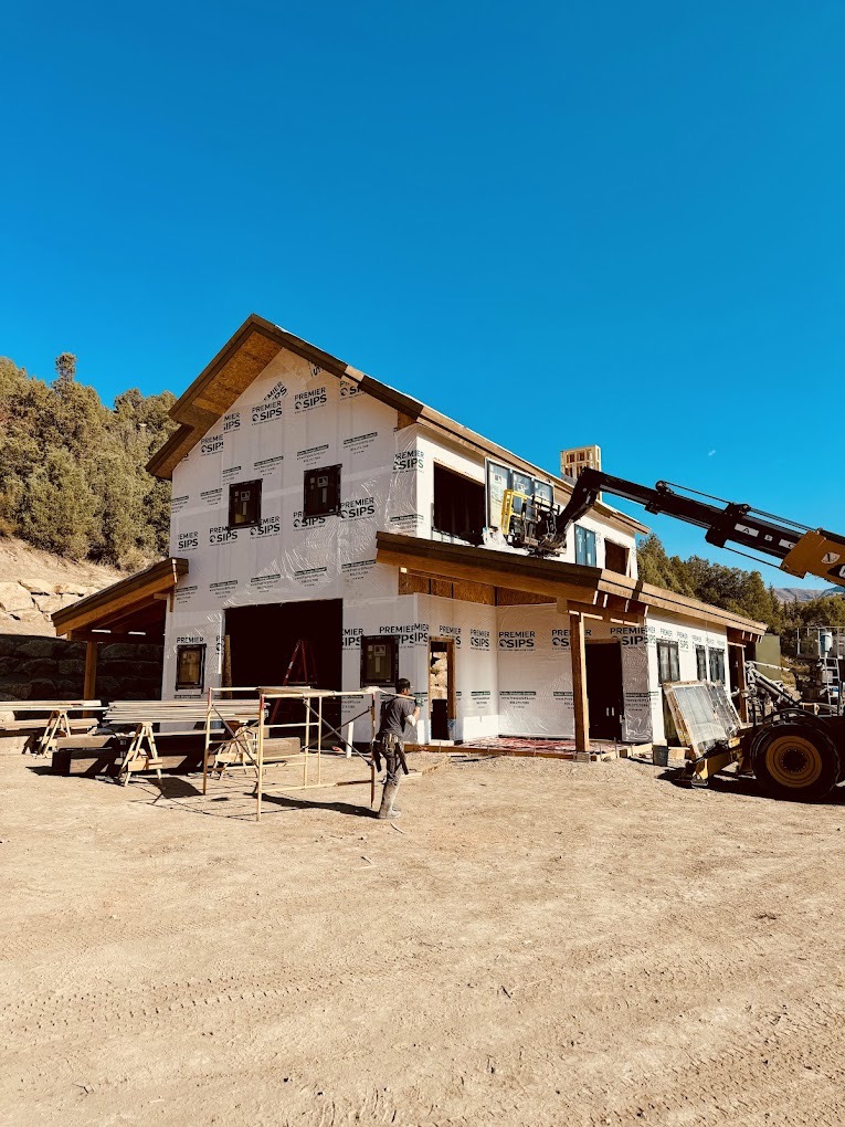 New construction framing and roof structure on a mountain home